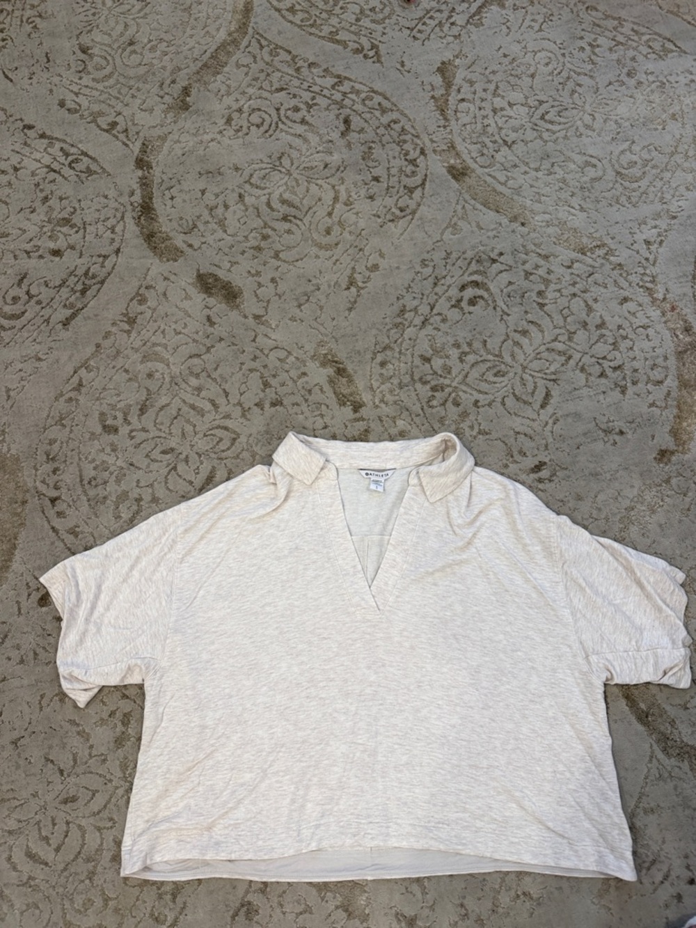 Athleta Cream Short-Sleeve Cropped Polo Top